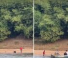 Crianças indígenas são levadas pela correnteza no Rio Araguaia em Goiás