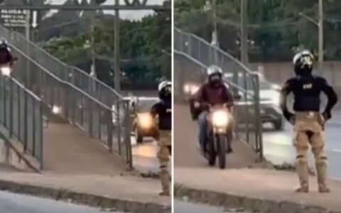 Motociclista usa passarela na BR-153 e encontra policial ao descer