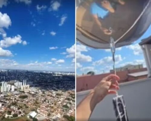 Jovem lança celular preso a balões, registra Goiânia do alto e recupera aparelho intacto