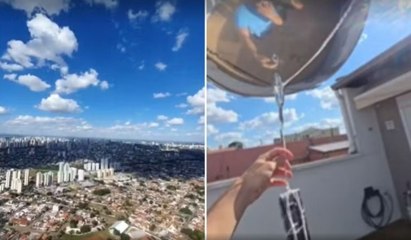 Jovem lança celular preso a balões, registra Goiânia do alto e recupera aparelho intacto