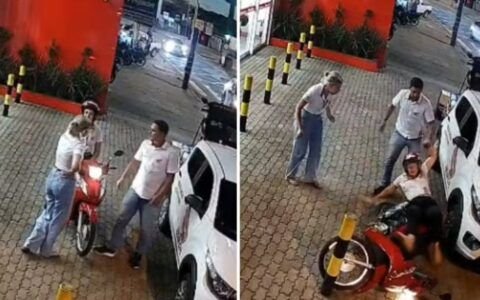 Vendedora cai de motocicleta após colega acelerar veículo em loja de Itaberaí