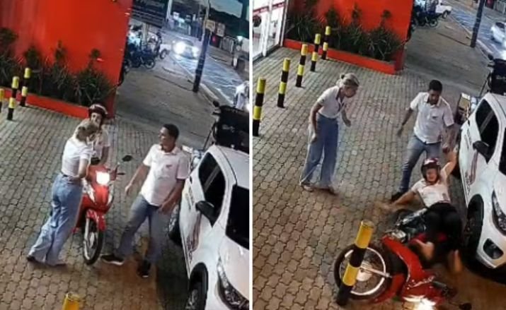 Vendedora cai de motocicleta após colega acelerar veículo em loja de Itaberaí