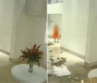 Moradora escapa por segundos após lustre cair com teto em Goiânia