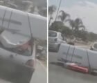 Carro leva geladeira no teto e item cai no trânsito de Trindade