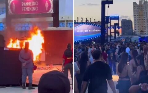 Carrinho de pipoca pega fogo antes de show em Goiânia